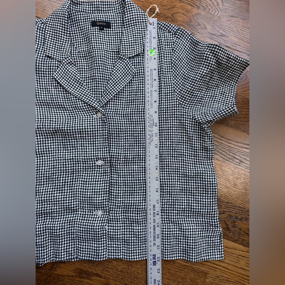 Quince 100% European Linen Shirt Black White Gingham Medium Lightweight Summer - Picture 8 of 8